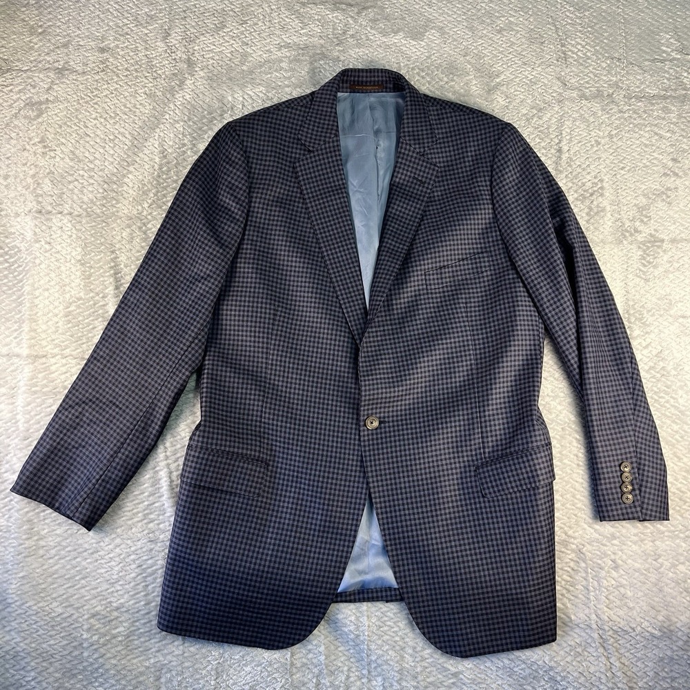 J Hilburn RDV Sport Coat 48R Blue Check Wool Blazer Made in Portugal